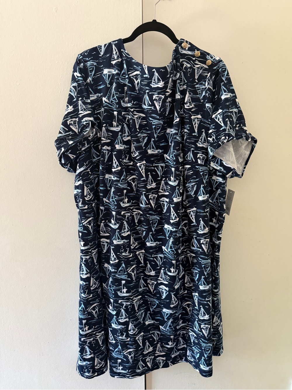 croft & barrow Navy and White Sailboat Print Midi Dress